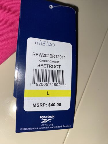Reebok Sport Seamless Medium Support Beetroot Bra  LARGE Retail $40 NEW CUTE!!