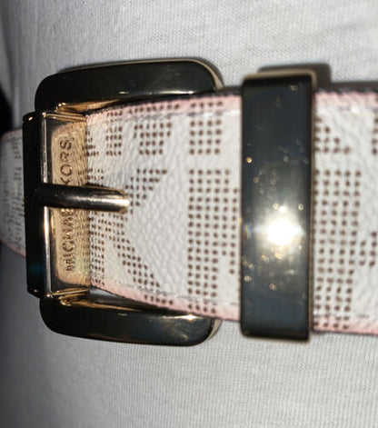 MICHAEL KORS BELT REVERSIBLE BROWN/WHITE MK LOGO LARGE
