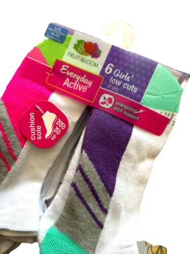 FRUIT OF THE LOOM GIRLS LOW CUT SOCKS SIZE 4-10 SIZE LARGE 6 PAIRS CASUAL NEW