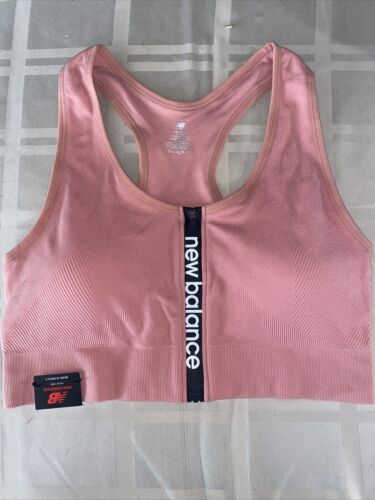 NEW BALANCE Medium Impact Sports Bra Style #R000440 DUSTED PEACH FRONT ZIP LOGO