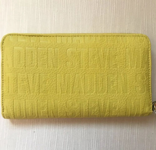 STEVE MADDEN WALLET WRISTLET CITRON STAMPED LOGO SILVER ZIPPER