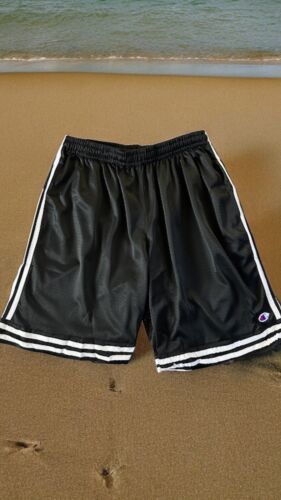 Champion Basketball Shorts Mens~Size Medium Black Mesh~White Stripes~ Gym NEW