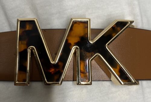 MICHAEL KORS BELT TAN WITH MK TORTOISE SHELL GOLD BUCKLE WOW!!!