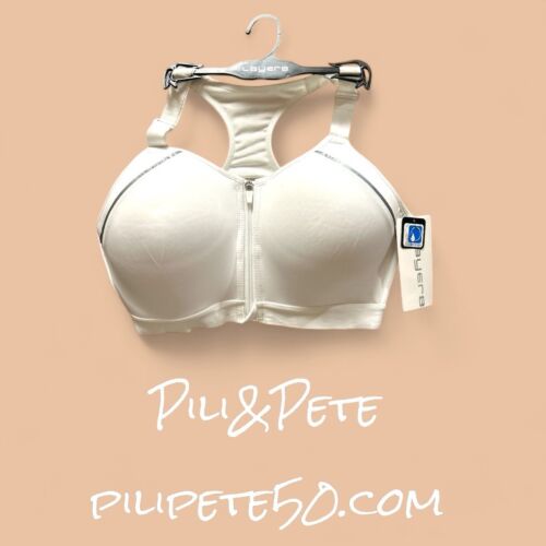 LAYER 8 MAXIMUM SUPPORT SIZE 1XL Sports Bra White~Fitted Front Zipper~GREAT FIT!