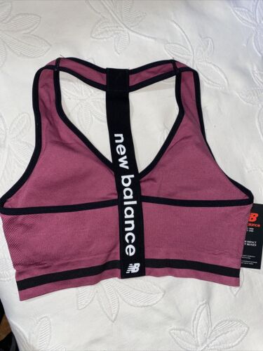 New Balance Medium Impact Sports Bra Style # 2016 Dragon Fruit/Black Size XL NEW