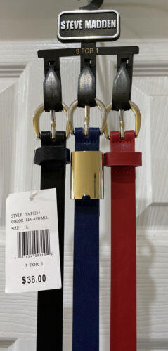 Steve Madden Women's 3 For 1 Belts Skinny Black Navy Red 3 For The Price Of One