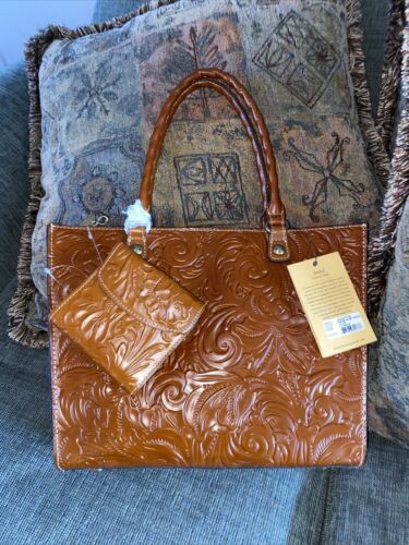 Patricia Nash Zancona Tooled Brown Leather Tote With Reiti Wallet New BEAUTIFUL
