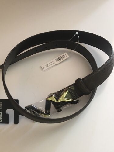 MICHAEL KORS BELT BROWN WITH PRINTED MK LOGO SILVER MK BUCKLE MSRP $48
