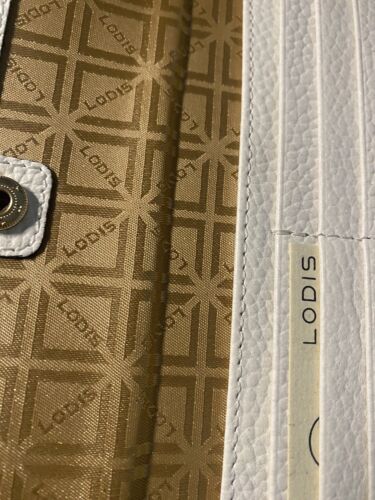 LODIS WHITE Kate Classic Pebbled Leather RFID Slim Large Flap Snap Wallet~UNIQUE