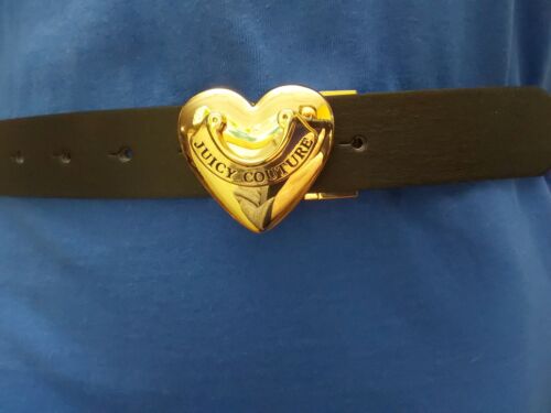 JUICY COUTURE BELT REVERSIBLE BLACK TO TAN WITH GOLD HEART BUCKLE BEAUTIFUL!!