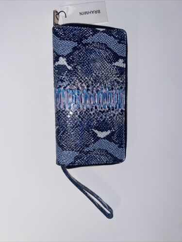 BRAHMIN Skyler Marine Seville Blue Python Embossed Leather Wristlet/Wallet NEW