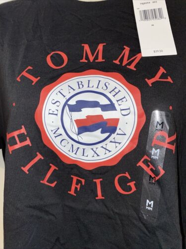 TOMMY HILFIGER TEE SHIRT BLACK 100% COTTON LARGE LOGO