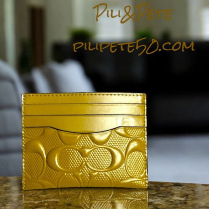 COACH CU119 Slim Id Card Case Wallet In Signature Patent Leather Gold