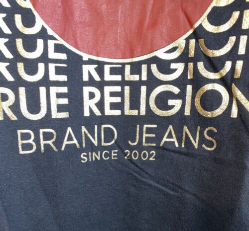 True Religion Gold Script Horseshoe Logo Black Loungewear Tee Shirt Large