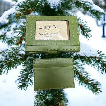 LODIS Coin Purse Bifold Card Wallet Green Genuine Leather-ABSOLUTELY BEAUTIFUL!
