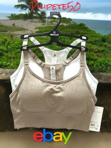 90 Degree By Reflex Seamless Noha Sports Bra~ Beige & White ~Set of 2~Sze LARGE