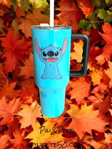 Disney Stitch Stainless Steel 40 oz Tumbler with Handle Lid & Straw~ Collectible