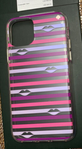 KATE SPADE IPHONE CASE iPHONE 11PRO MULTI STRIPES LAVENDER/PINK/PURPLE WITH LIPS