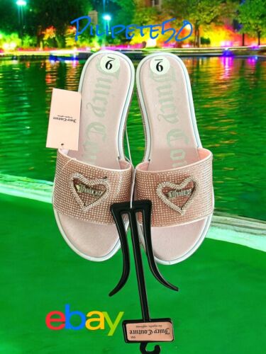 JUICY COUTURE YOUR LOVE PINK BLUSH RHINESTONES BLING SLIDES SANDAL Size 8M~NWT