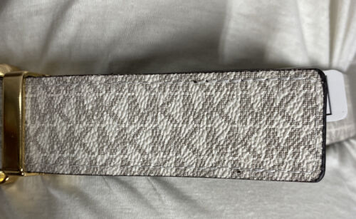 MICHAEL KORS BELT REVERSIBLE BROWN TO VANILLA PRINTED MK LOGO GOLD BUCKLE NICE!!