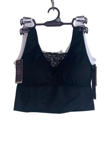 GLORIA VANDERBILT Set of 2 Black / White Longline Comfort SPORT BRA~2X~FEMININE!
