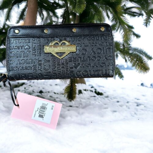 JUICY COUTURE WALLET ORGANIZER- CLUTCH EMBOSSED LOGO-GOLD STUDS & ZIP AROUND