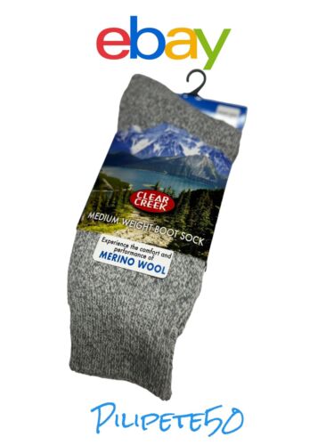 Merino Wool Clear Creek Medium Weight Boot Sock Shoe Size 6-12 Heather Gray~WARM