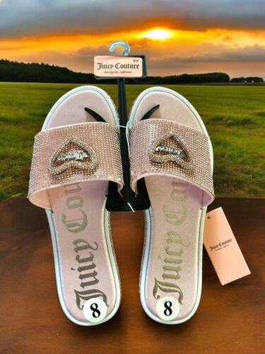 JUICY COUTURE YOUR LOVE PINK BLUSH RHINESTONES BLING SLIDES SANDAL Size 8M~NWT