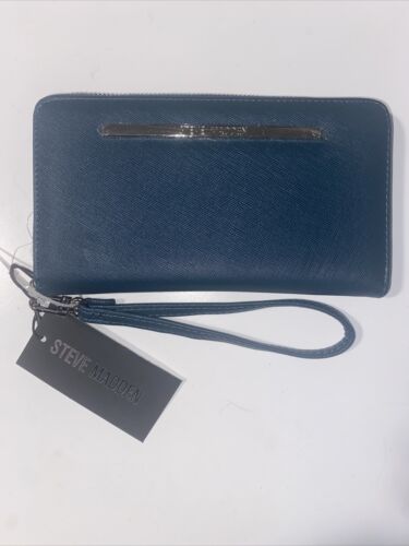 STEVE MADDEN WALLET WRISTLET TEAL GREEN SMOOTH TEXTURED SILVER ZIPPER~REAR FIND!