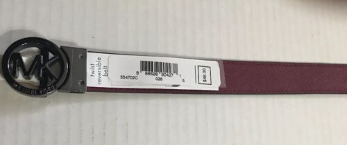 MICHAEL KORS BELT REVERSIBLE NICKEL/BURGUNDY SKINNY With MK LOGO CIRCLE BUCKLE