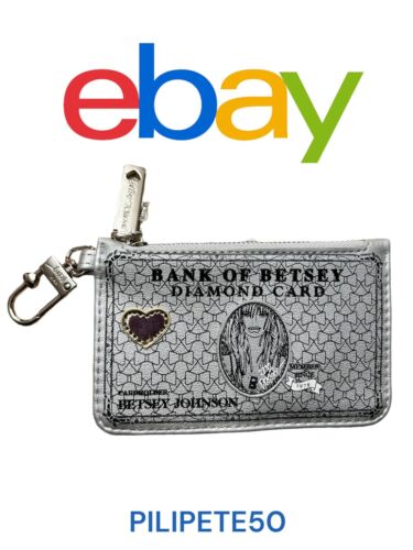 BETSEY JOHNSON XOMINI Wallet CARD HOLDER Silver Zip Bank Of Betsey Diamond NWT
