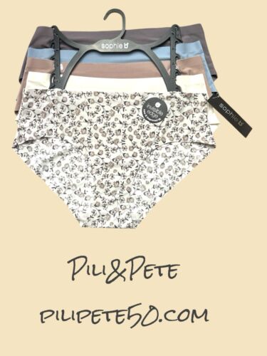 Sophie B~5 Pack No Show~Invisible Edge~Soft Hipster Briefs~Multicolor