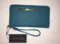 STEVE MADDEN WALLET WRISTLET TEAL BLUE SMOOTH TEXTURED GOLD ZIPPER