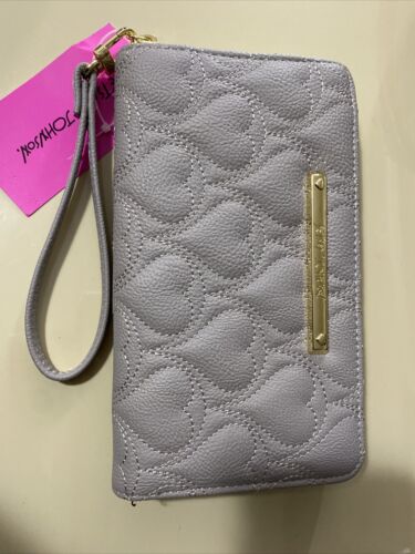 Betsey Johnson Zip Around Wallet/Wristlet Stitch Hearts 💕 GRAY-CUTE!!