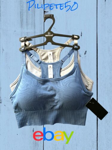 90 Degree By Reflex Seamless Noha Sports Bra~Blue & Gray~Set of 2~Sze LARGE