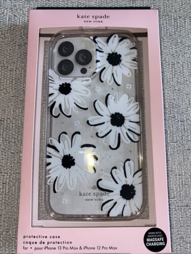 Kate Spade Phone Case iPhone 13 & 12 PRO MAX White Flowers Rhinestones Beautiful