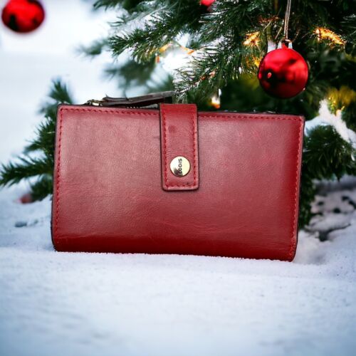 LODIS Coin Purse Bifold Card Wallet  Red Genuine Leather-ABSOLUTELY BEAUTIFUL!!!