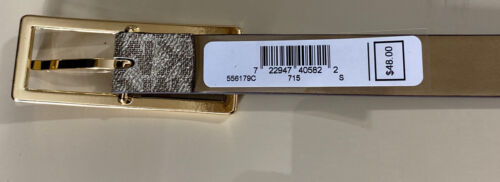 Michael Kors belt glittery gold printed MK logo gold rectangle buckle "Skinny" M