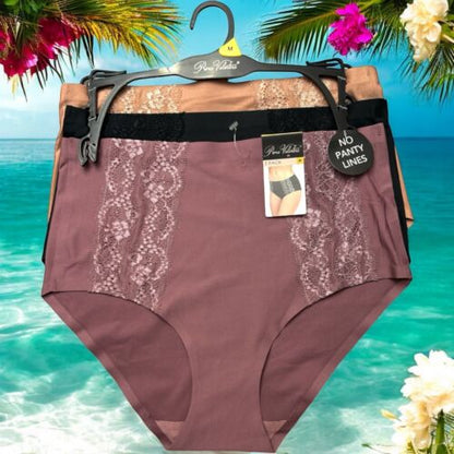 PRIMA VALENTINA 3 Pcs LACE PANTIES  HI-CUT~8052~MULTICOLOR~SEAMLESS MF~MEDIUM