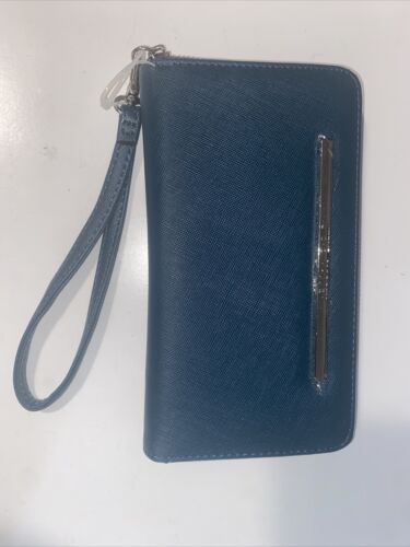 STEVE MADDEN WALLET WRISTLET TEAL GREEN SMOOTH TEXTURED SILVER ZIPPER~REAR FIND!