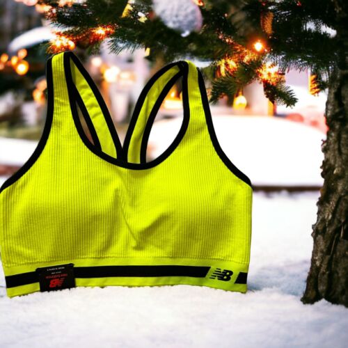 New Balance Medium Impact Sports Bra Style 112013 Green~Yellow Iridescent Sze. M