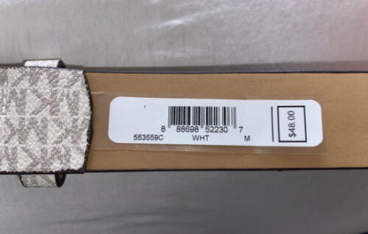 Michael Kors Belt White With Printed Mk Logo With Gold Buckle And MK Charm