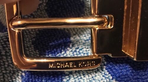 MICHAEL KORS BELT REVERSIBLE TAN/NAVY WITH MK PRINTED LOGO SKINNY JUST ARRIVED