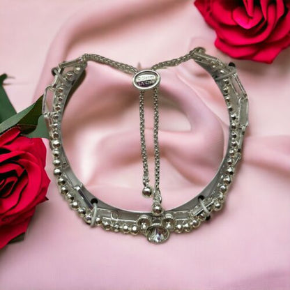 Disney Fine Silver Plated Mickey Mouse Bolo Bracelet Rhinestone Face &Ears NIB