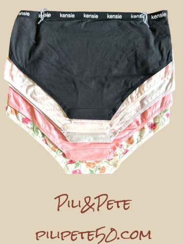KENSIE COTTON HIPSTER PANTIES SIZE XL~WAIST LOGO~TAG FREE 5 PACK STYLE#5PKHP1068