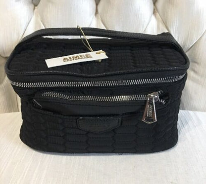 Aimee Kestenberg Adele Black Quilt 2 Piece Silver Zip. Cosmetic set T00135 NWT