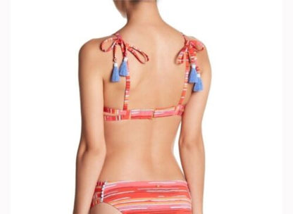 Dolce Vita Women's Medium Swim. Bikini Top Orange Cheeky Stripe Padded & Bottom