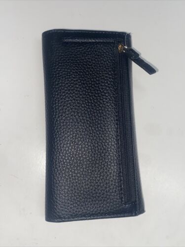 LODIS Black Kate Classic Pebbled Leather RFID Slim Large Flap Snap Wallet~UNIQUE
