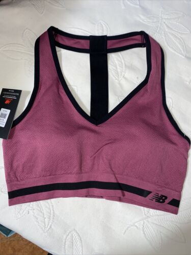 New Balance Medium Impact Sports Bra Style # 2016 Dragon Fruit/Black Size XL NEW