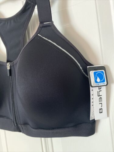LAYER 8 MAXIMUM SUPPORT SIZE XL Sports Bra Black Fitted Front Zipper-NEW